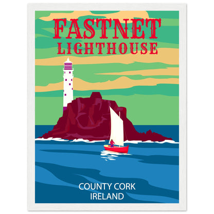 Fastnet Lighthouse County Cork Ireland Travel Retro Framed Art Print – detail view | Buy Irish Art