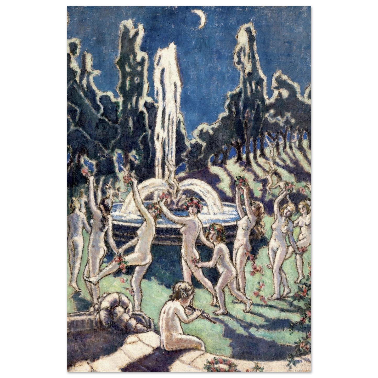 Nudes Dancing Round a Fountain by Mainie Jellett - print in a natural wood frame