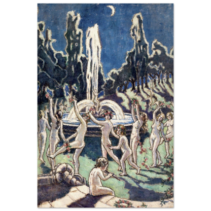 Nudes Dancing Round a Fountain by Mainie Jellett - print in a natural wood frame
