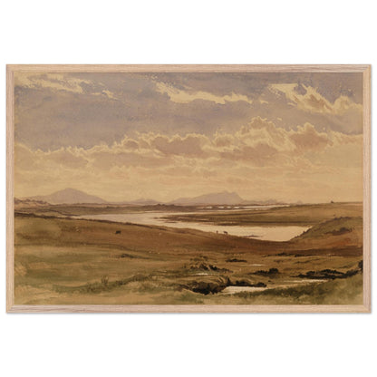 Detail of sustainably sourced oak frame with rich wood grain for Irish landscape art print.
