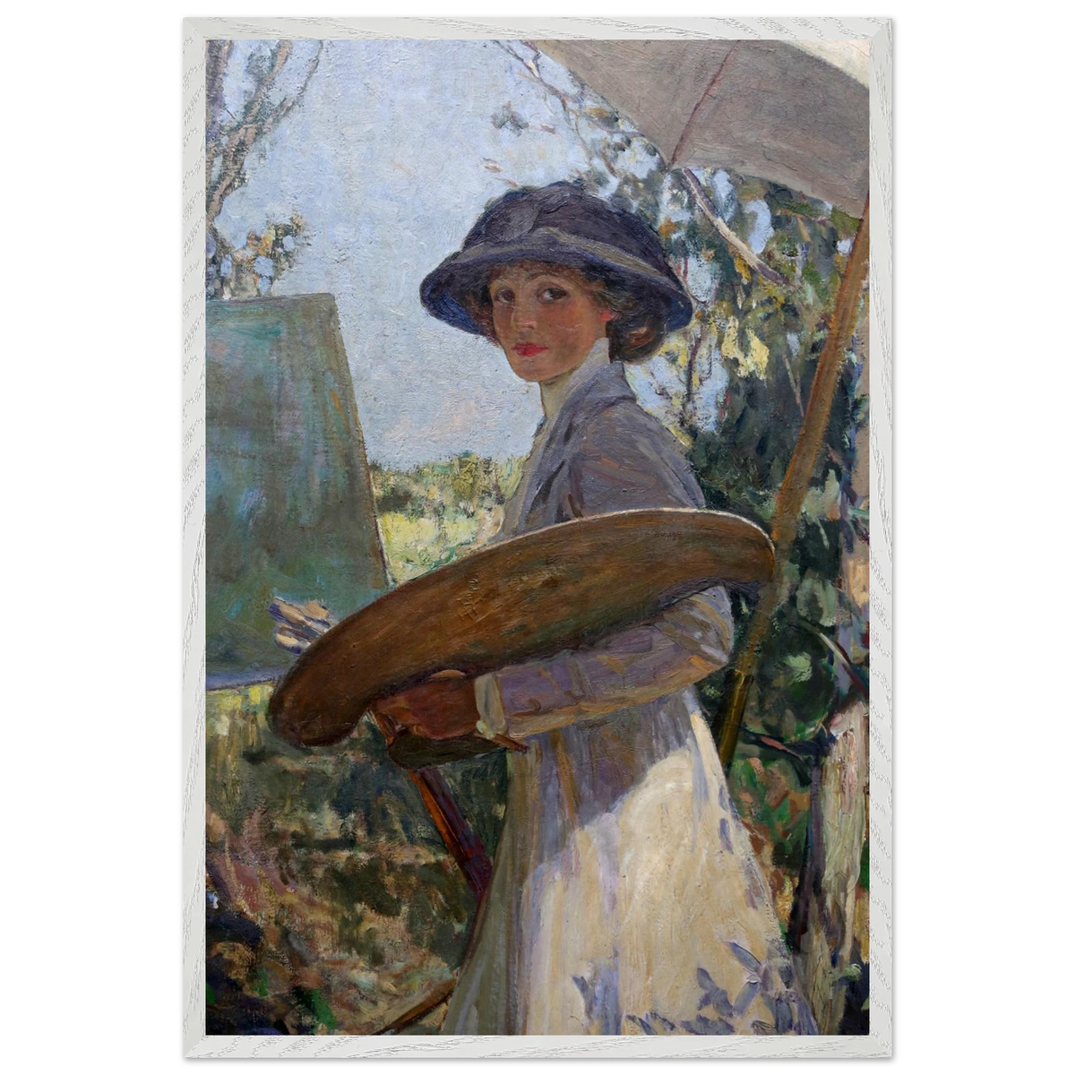 Mrs Lavery Sketching (1910) by Sir John Lavery, art print in a white frame, 60x90 cm