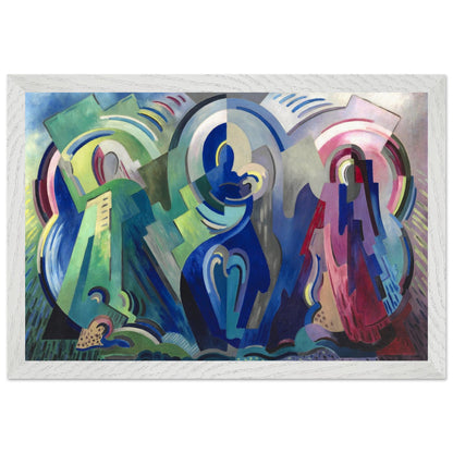 Mainie Jellett's The Virgin of Éire in a white frame, full view of the abstract Irish religious artwork