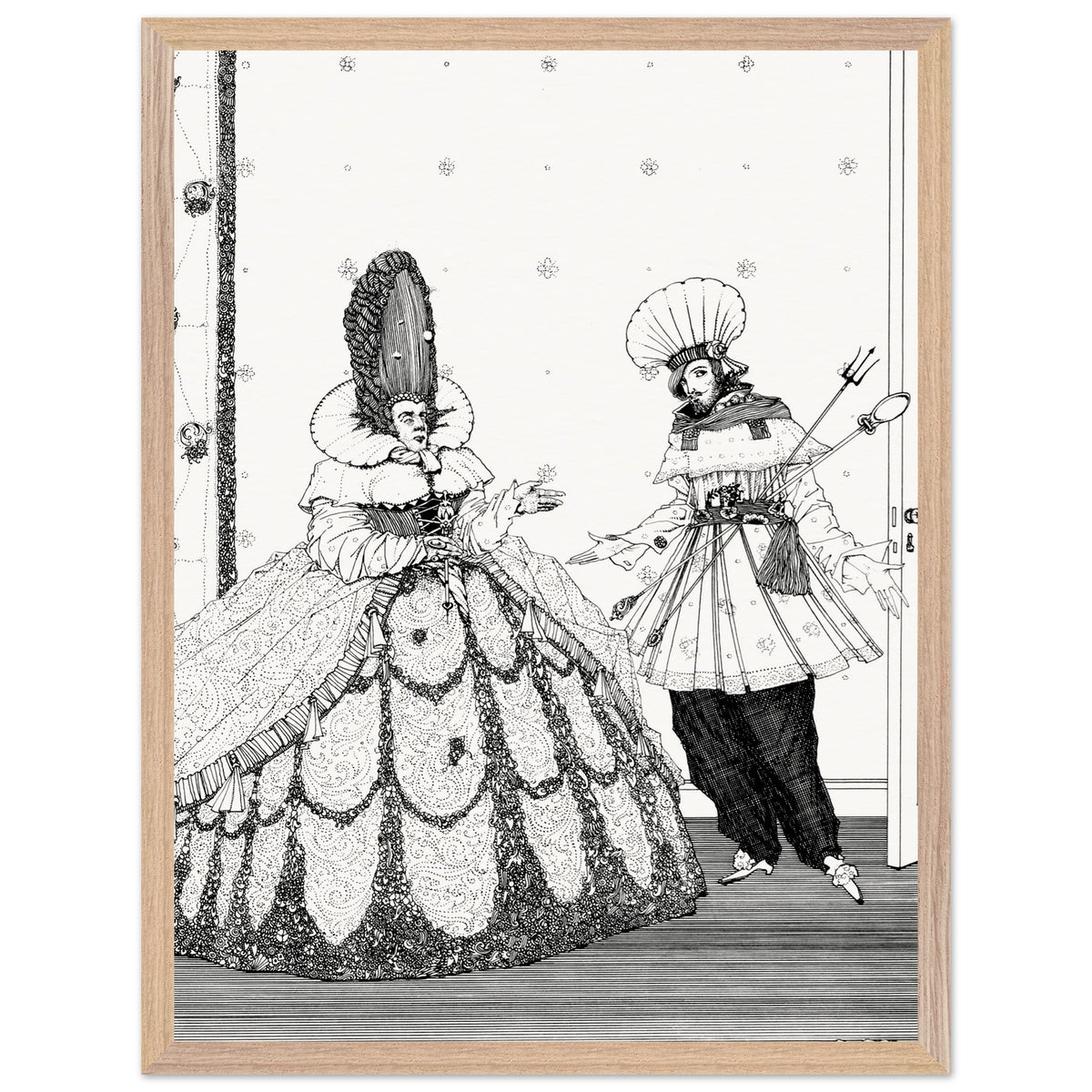 Charles Perrault Sleeping Beauty illustration by Harry Clarke in a pale wood frame