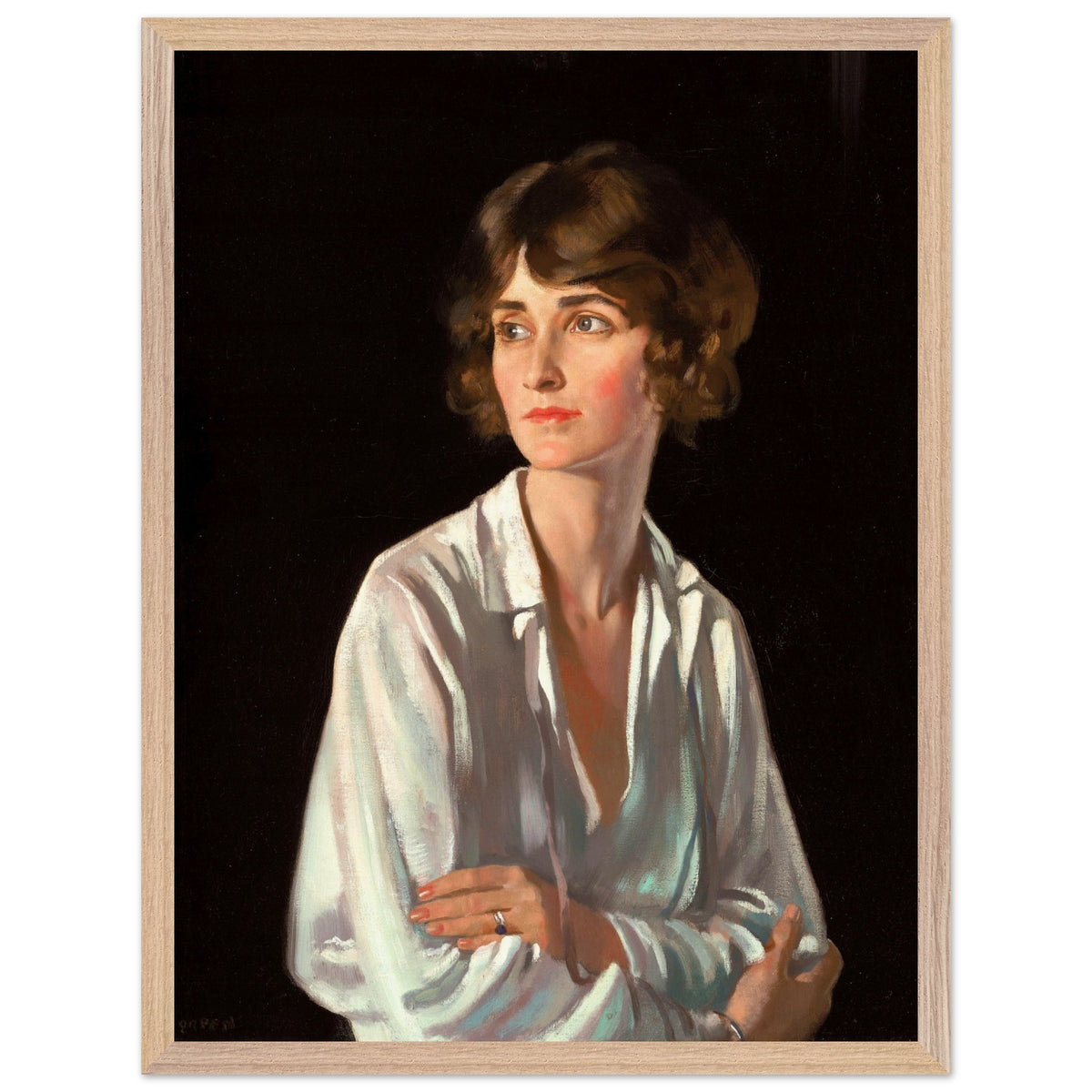 Portrait of Lady Marriott by William Orpen print in a warm oak frame