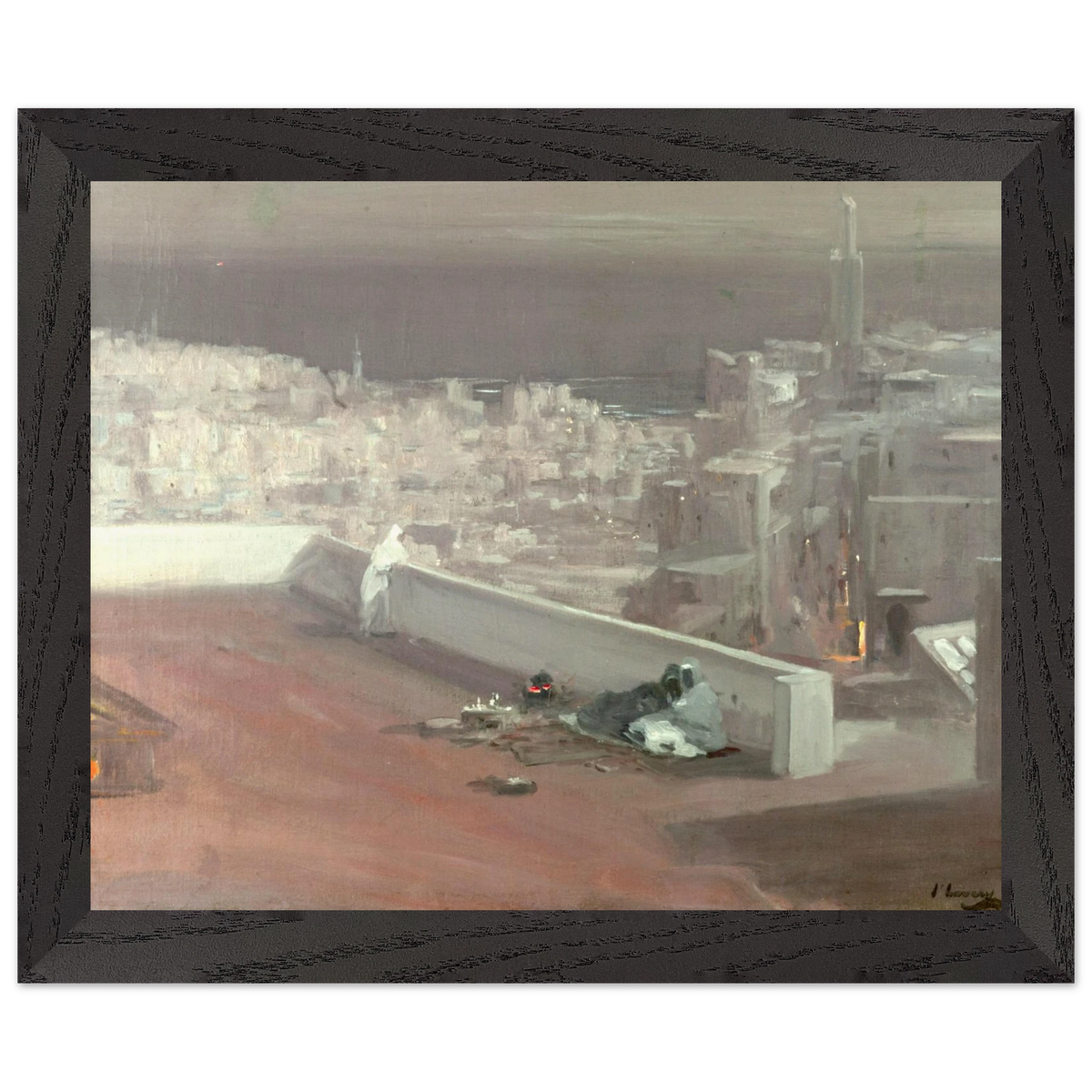 Night, Tangier by Sir John Lavery, art print in a black frame, 20x25 cm