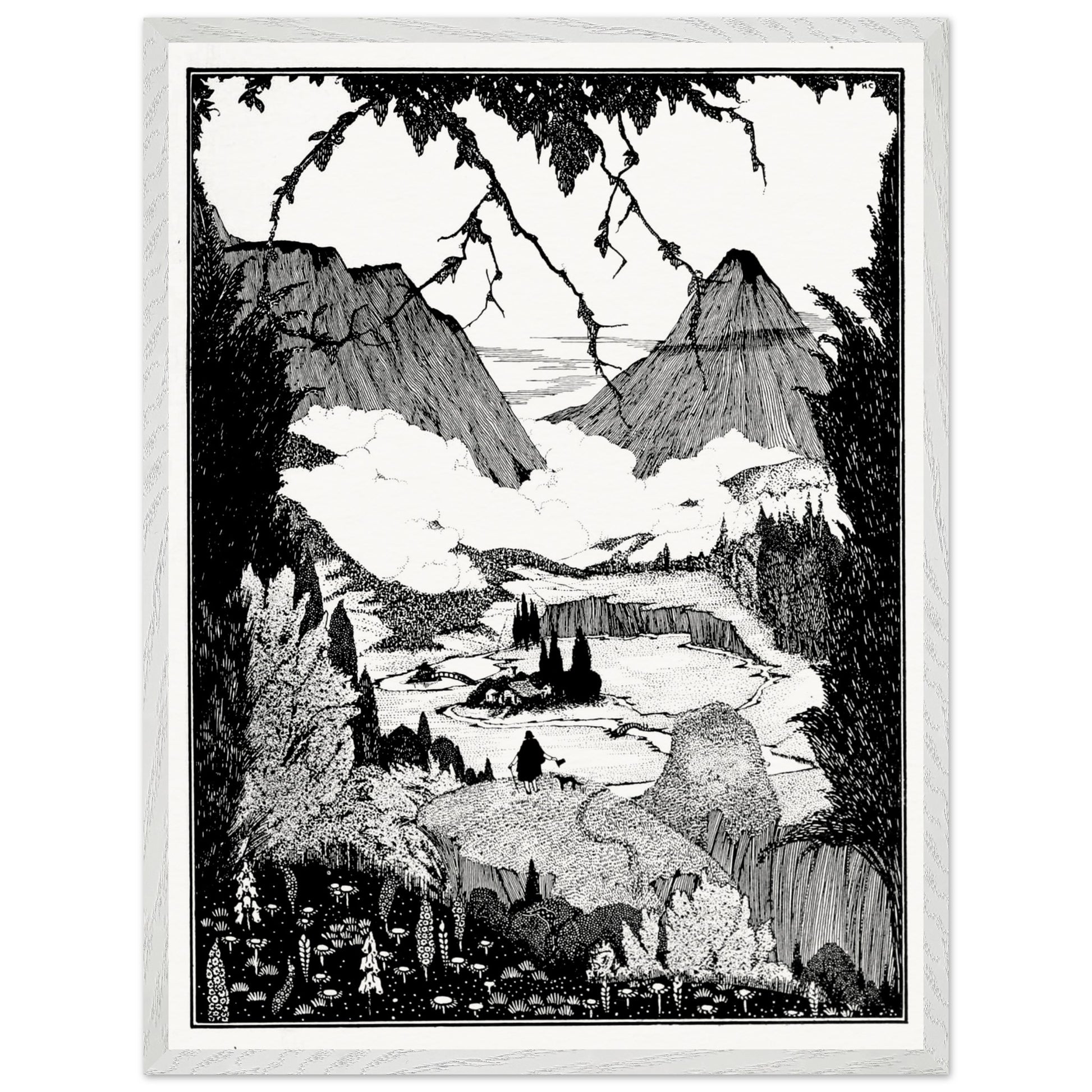 60×80 cm – Harry Clarke “Landor’s Cottage” framed art print in white wood frame, 60×80 cm