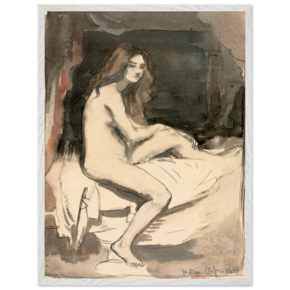 Seated female nude study by William Orpen, in a white frame, square-format size