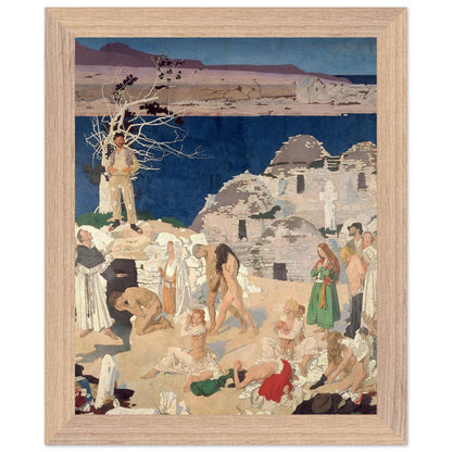 The Holy Well by William Orpen in an oak frame, pilgrims at a holy well beside stone ruins