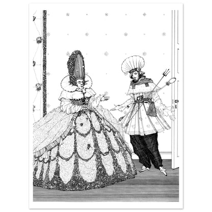 Harry Clarke Sleeping Beauty print, unframed, showing the full black and white drawing