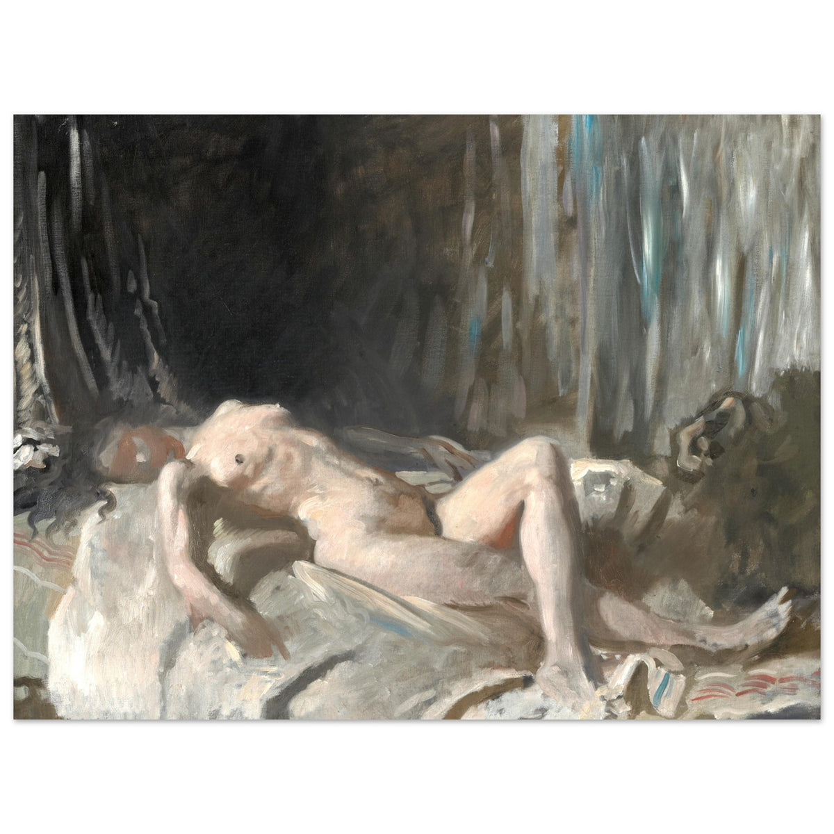 Reclining nude by William Orpen, unframed print in muted grey and flesh tones