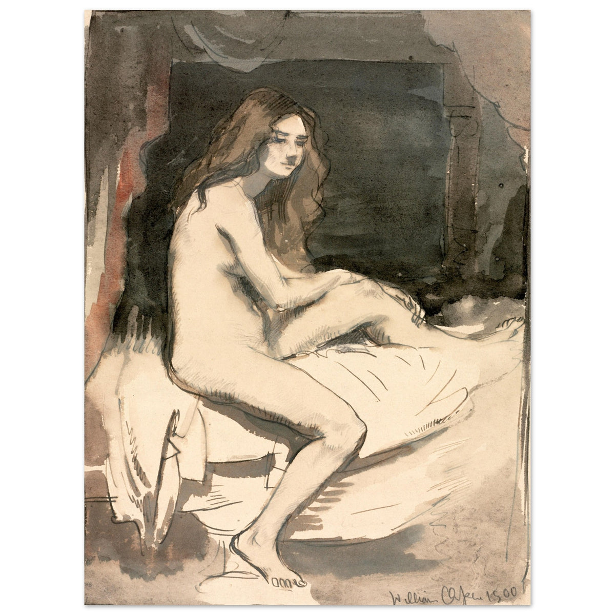 Seated female nude study by William Orpen, in a white frame, larger size option