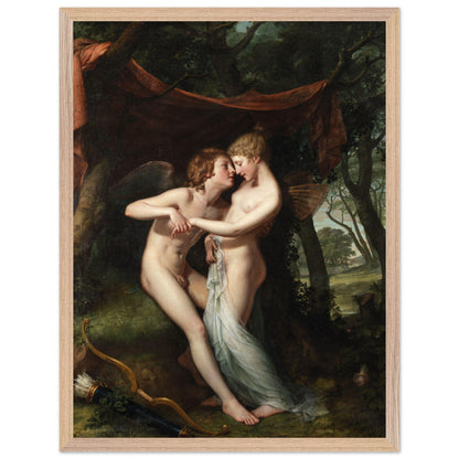 Hugh Douglas Hamilton Cupid and Psyche print in a light oak frame, straight-on