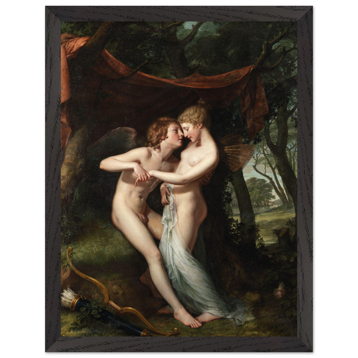 Hugh Douglas Hamilton Cupid and Psyche print in a dark wood frame, straight-on