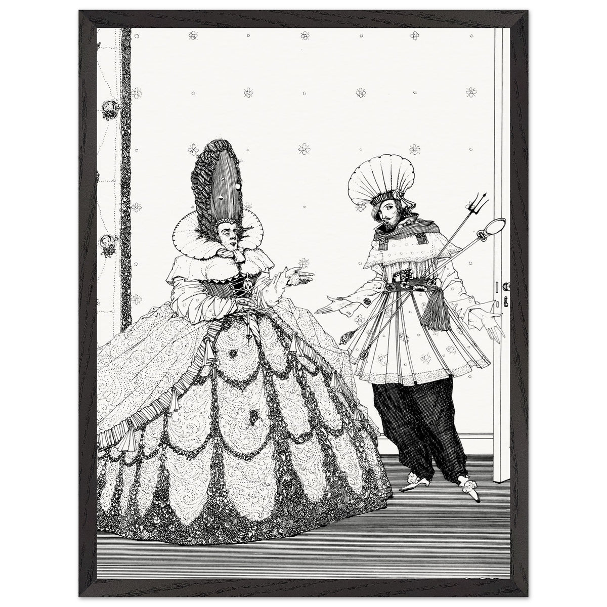 Sleeping Beauty fairy tale illustration by Harry Clarke in a slim black frame