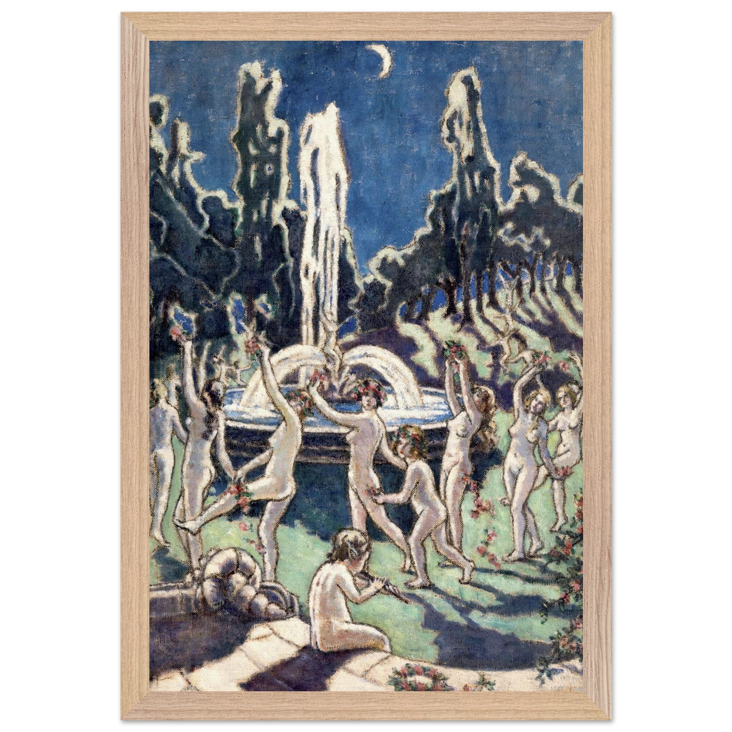 Nudes Dancing Round a Fountain by Mainie Jellett - print in a white frame
