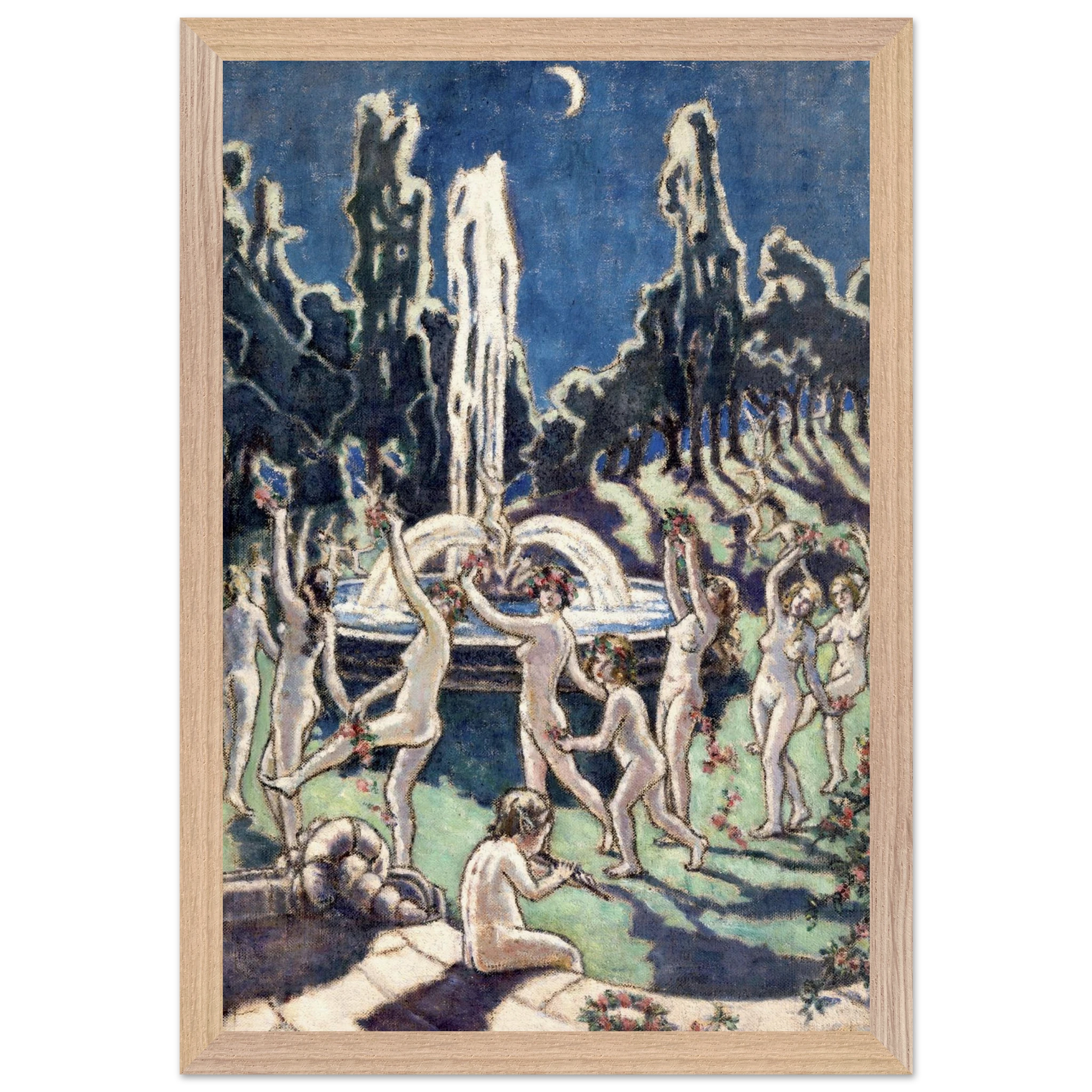Nudes Dancing Round a Fountain by Mainie Jellett - print in a white frame