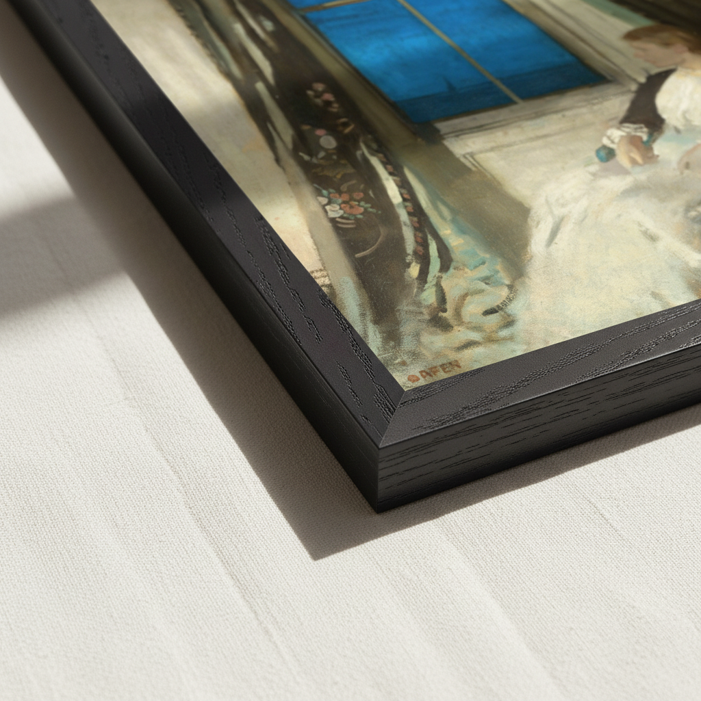 Detail of Night by William Orpen print showing the corner of the black frame