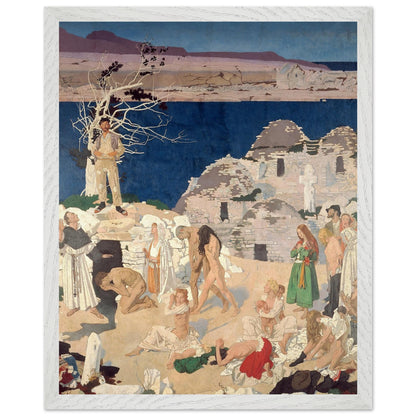 The Holy Well by William Orpen in a white frame, pilgrims at a holy well beside stone ruins