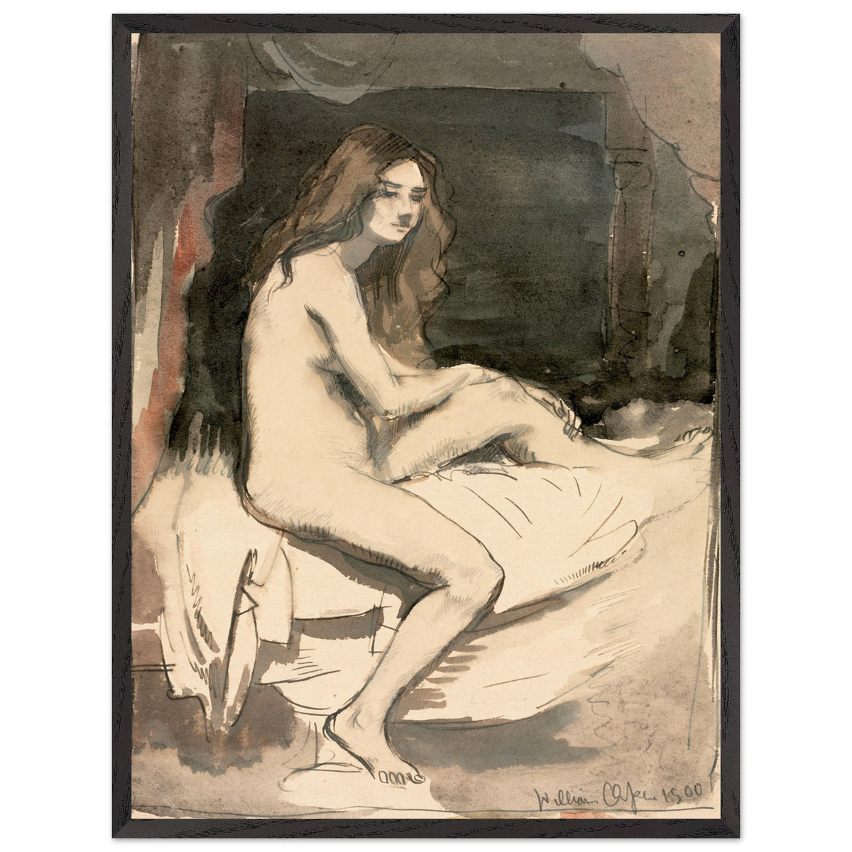 Seated female nude study by William Orpen, in a black frame, alternate size