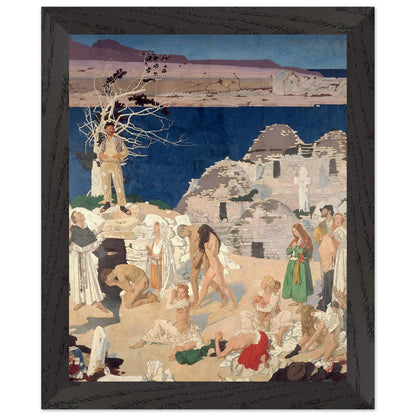 The Holy Well by William Orpen in a black frame, pilgrims at a holy well beside stone ruins