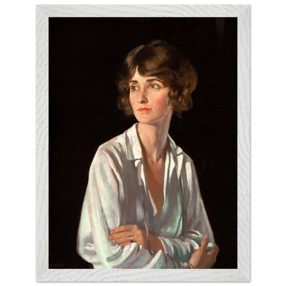 Portrait of Lady Marriott by William Orpen print in a white wood frame