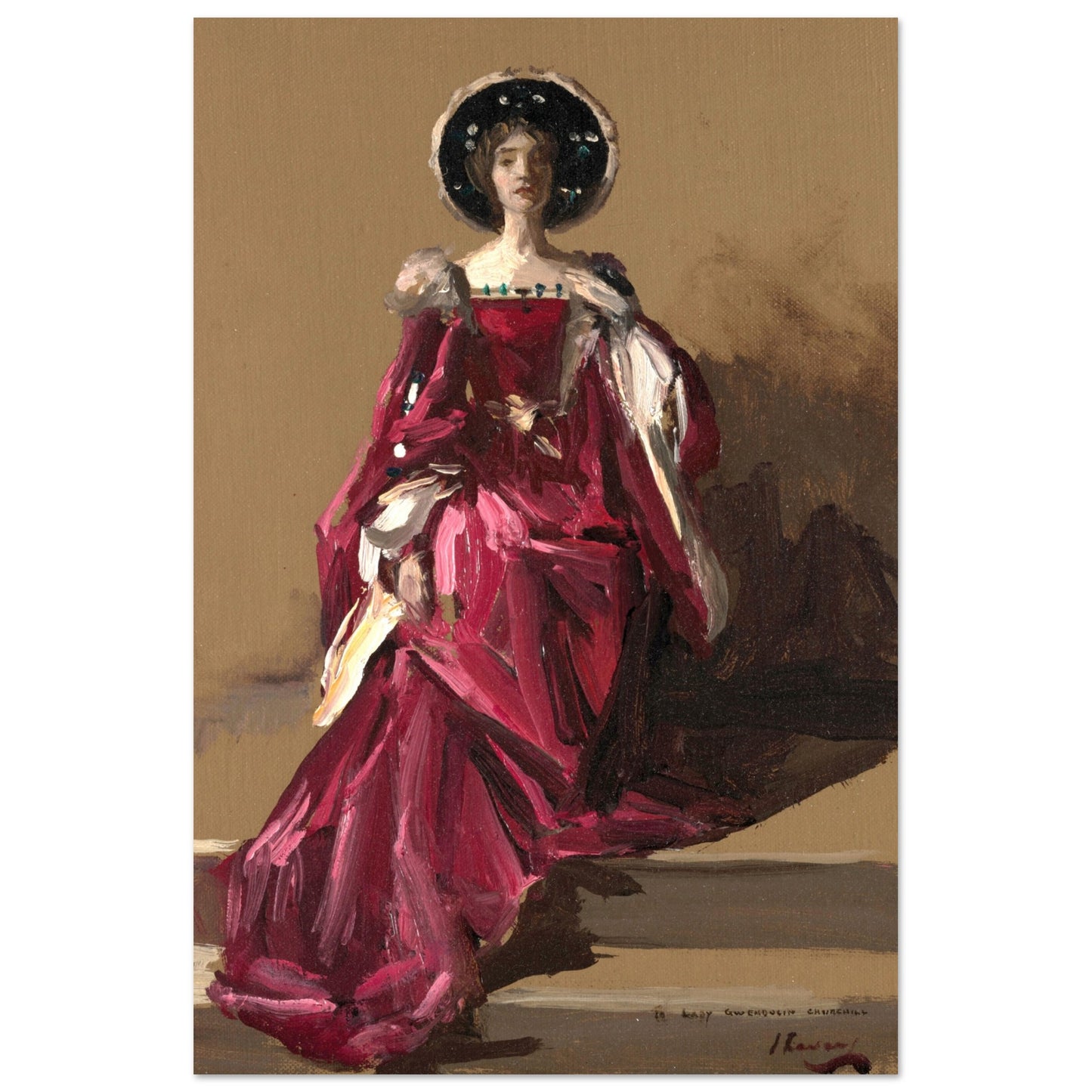 Lady Gwendeline Spencer-Churchill in The Merchant of Venice by John Lavery, framed print in black frame