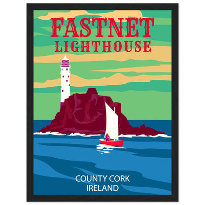 Fastnet Lighthouse County Cork Ireland Travel Retro Framed Art Print – Irish wall art print | Buy Irish Art