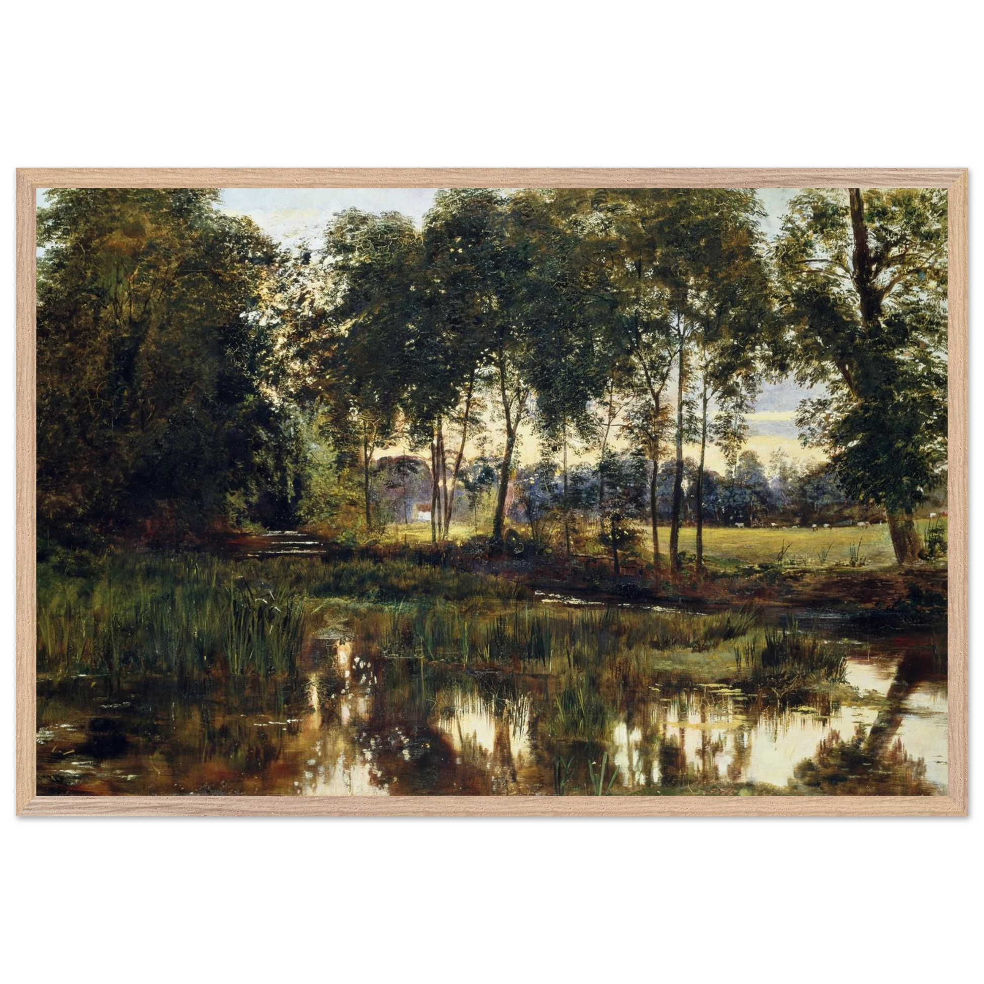 A View of Rye Water near Leixlip by William Davis, Irish landscape art print in oak wooden frame, museum-quality.