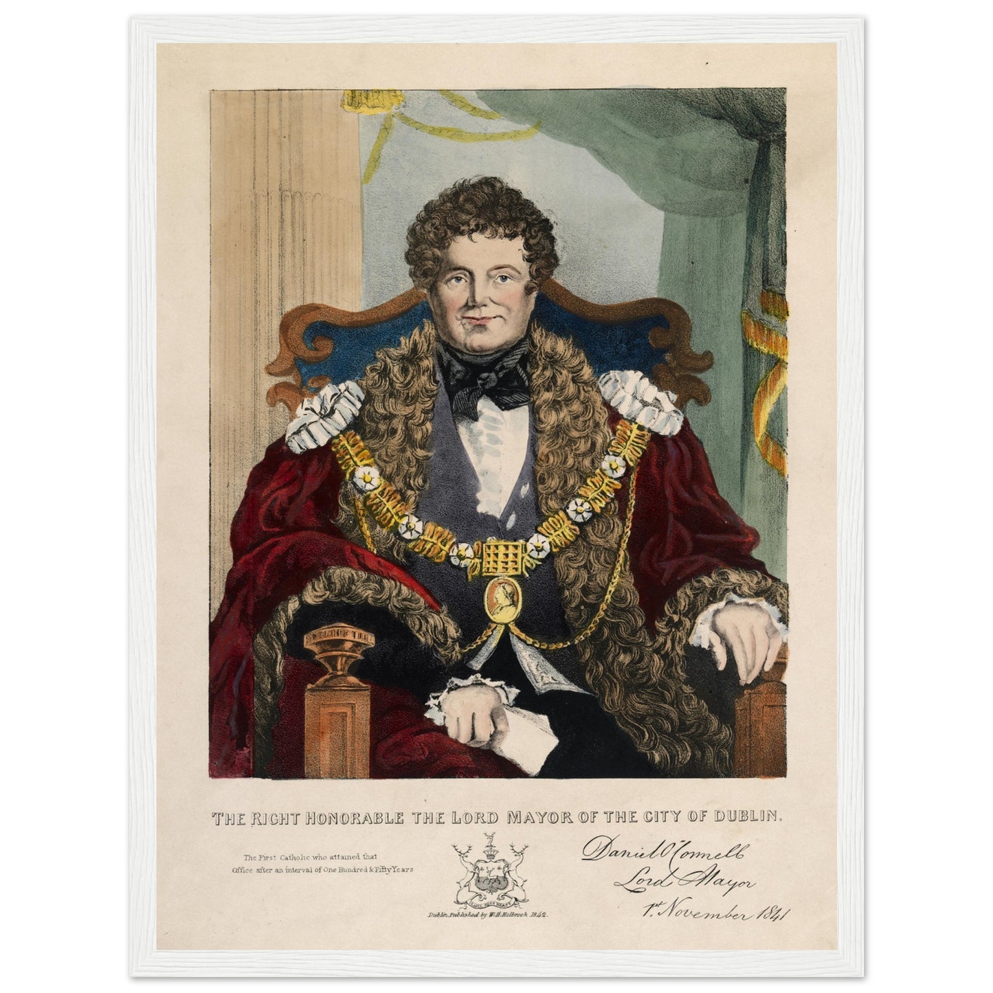 Daniel O’Connell historical portrait in white frame, archival photographic reproduction