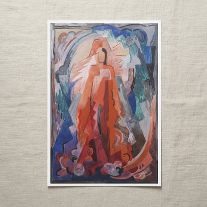 I Have Trodden the Winepress Alone by Mainie Jellett – unframed museum-quality Irish Modernist religious art print unframed museum-quality art print of Mainie Jellett “I Have Trodden the
Winepress Alone”, flat lay on textured linen surface, soft natural shadows,
visible matte paper texture, clean premium studio aesthetic, 4K product shot
