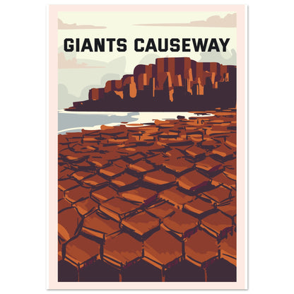 Large A2 vintage Giant’s Causeway travel poster with stylised basalt formations and dramatic Irish coastline.