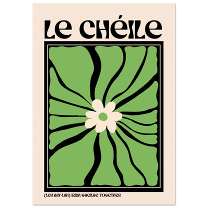 Le Chéile (Together) Irish language print framed on a wall — green floral typography art