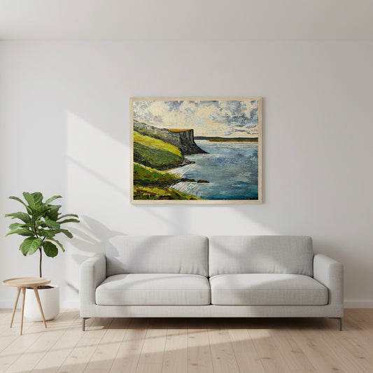 Murlough Bay and Fair Head 40x50 cm art print in natural oak frame by Ó Maoláin