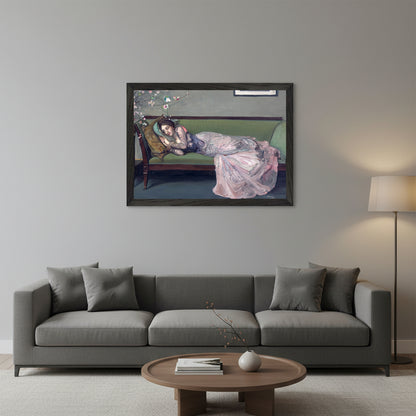 The Green Sofa by Sir John Lavery in A3 size, framed in a black hardwood gallery frame.