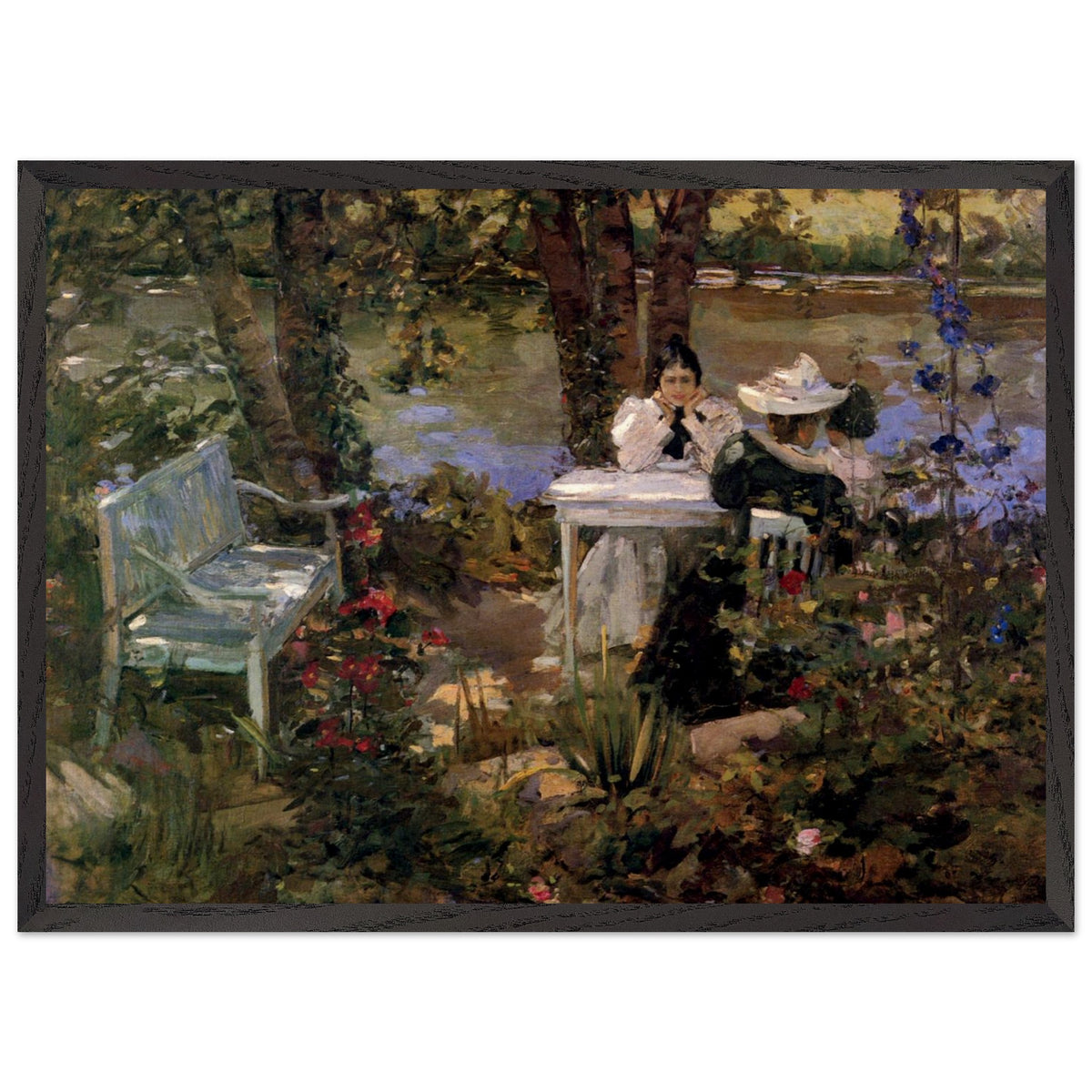 A Garden in France by Sir John Lavery in a slim black frame, straight-on view