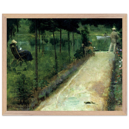 A Grey Summer's Day, Grez by Sir John Lavery in a natural oak frame, green summer garden