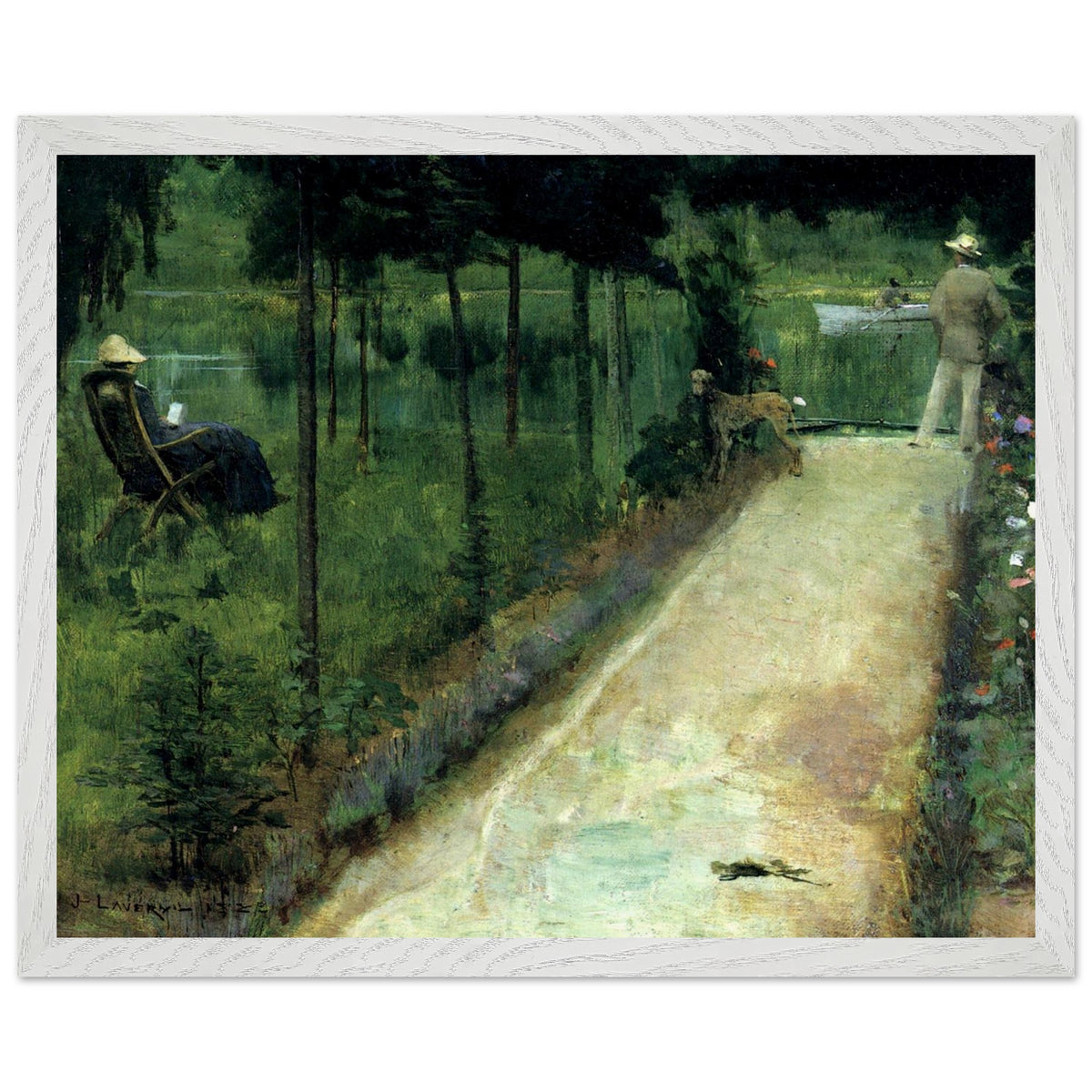 A Grey Summer's Day, Grez by Sir John Lavery in a white frame on a plain white background
