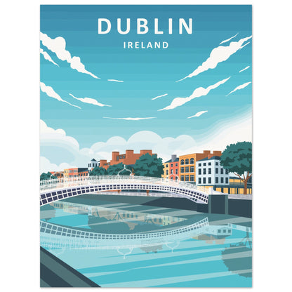 Dublin retro travel poster, footbridge and colourful quays, unframed print, larger size option