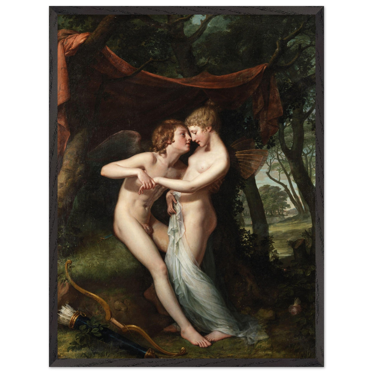 Hugh Douglas Hamilton Cupid and Psyche print in a slim black frame on a white background