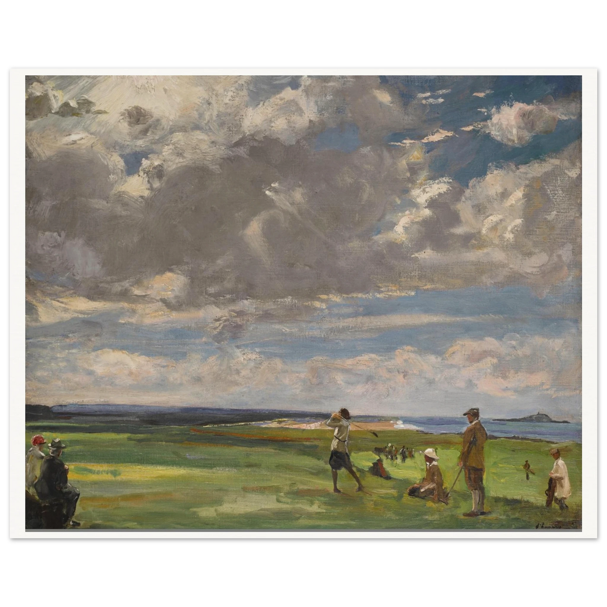 The Golf Links, North Berwick by Sir John Lavery, golfers on green links under a cloudy sky