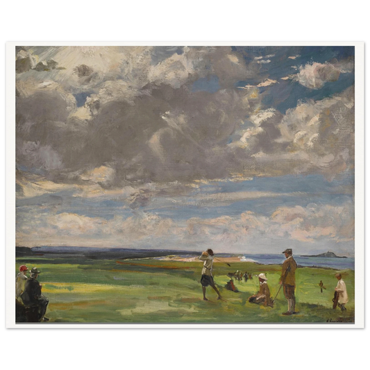 The Golf Links, North Berwick by Sir John Lavery, golfers on green links under a cloudy sky
