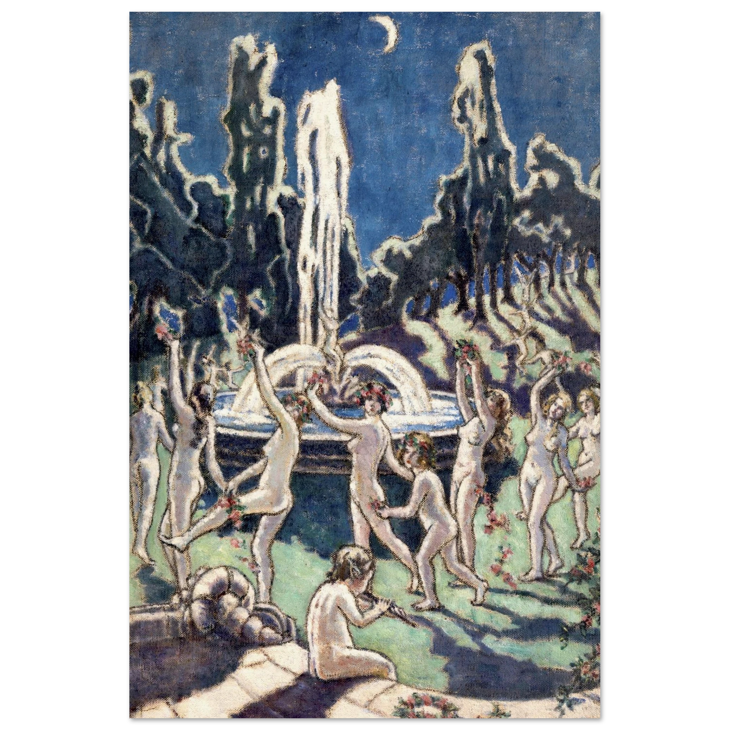 Nudes Dancing Round a Fountain by Mainie Jellett - print in a black frame