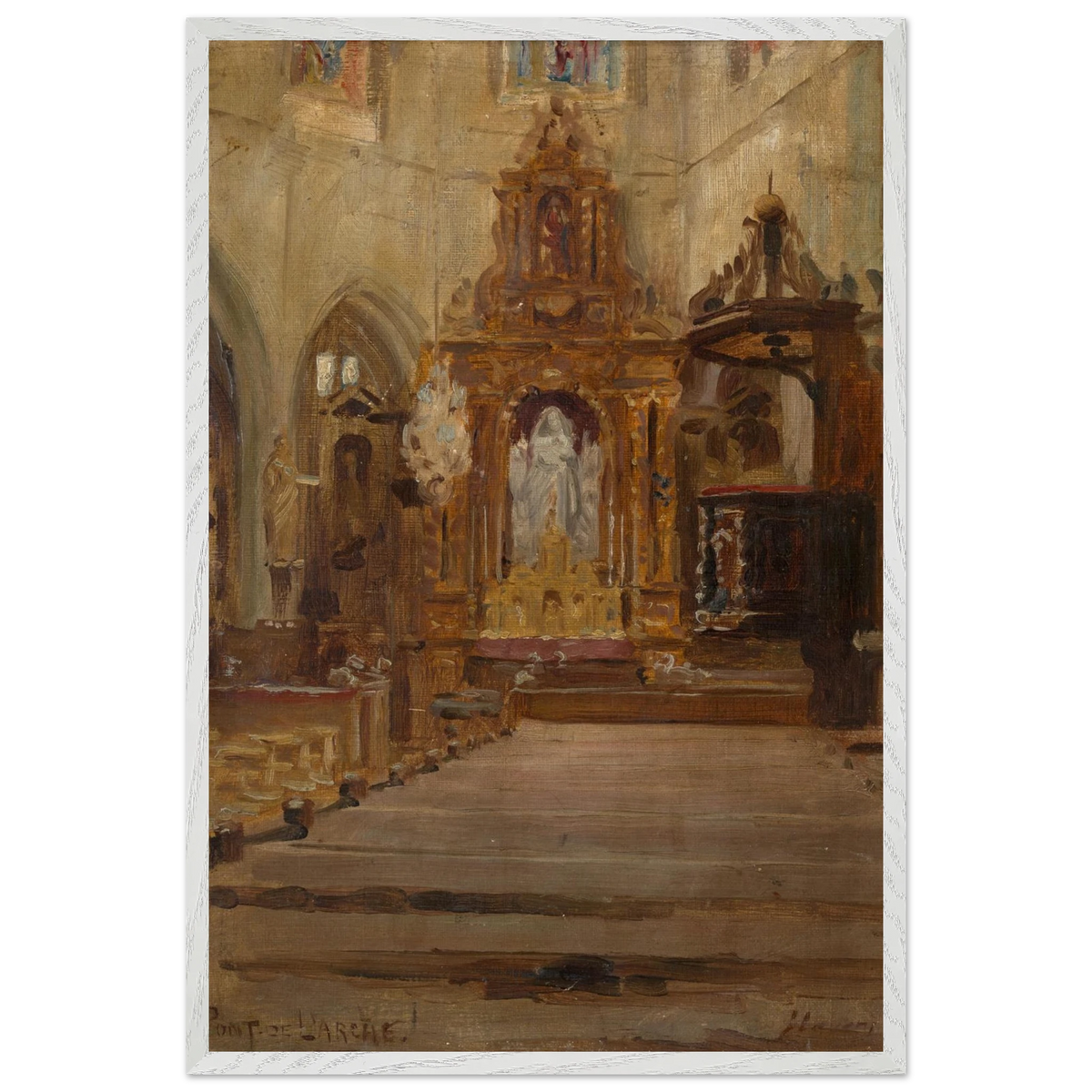 Nave of Notre-Dame-des-Arts, Pont-de-l'Arche, by Sir John Lavery, art print in a white frame, 60x90 cm