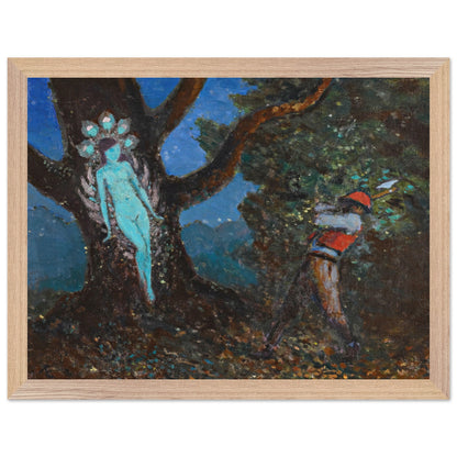 The Woodchopper and The Tree Spirit by George Russell (Æ) in an oak frame, glowing tree spirit and woodcutter