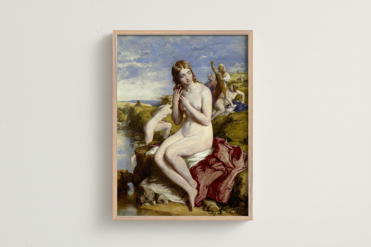 Bathers Surprised by Irish Artist William Mulready Art Print – framed print close-up | Buy Irish Art