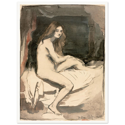 Seated female nude study by William Orpen, in a white frame, wide-format size