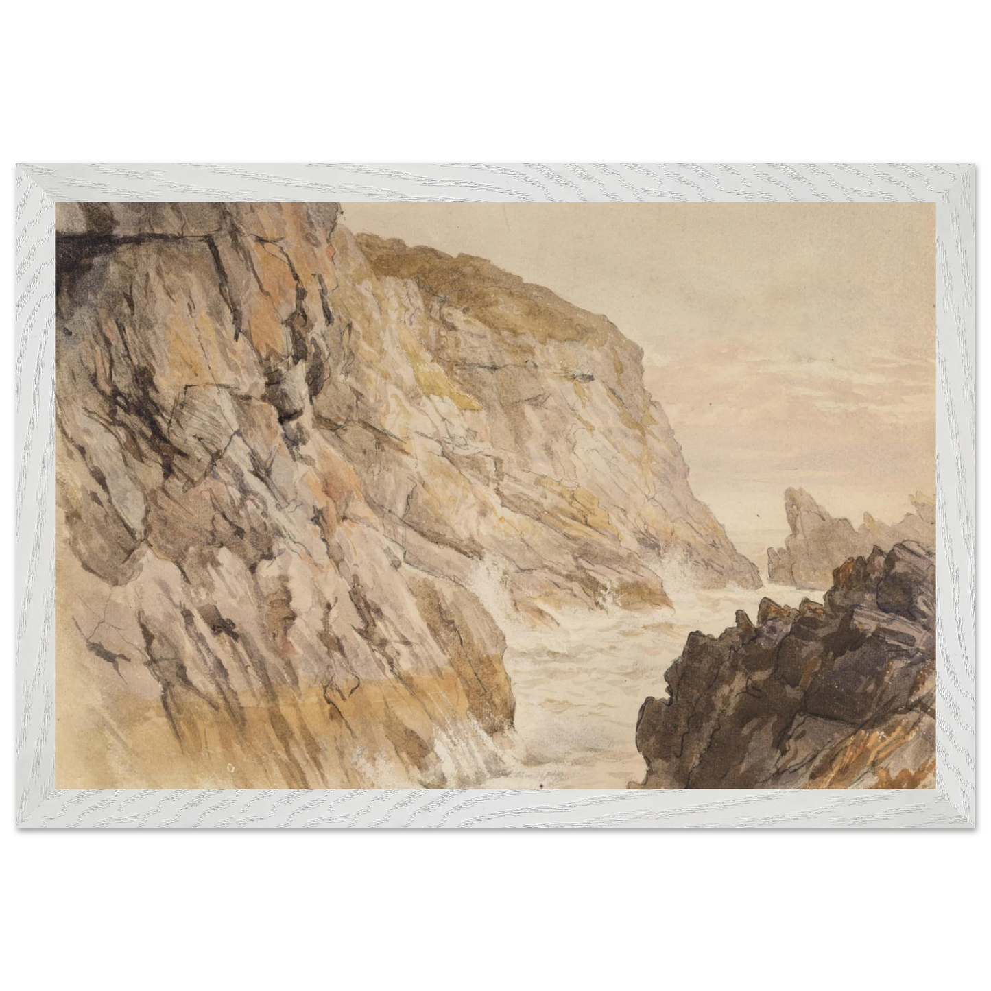 Premium ash wood frame detail for Cliffs at Howth art print highlighting smooth finish and craftsmanship.