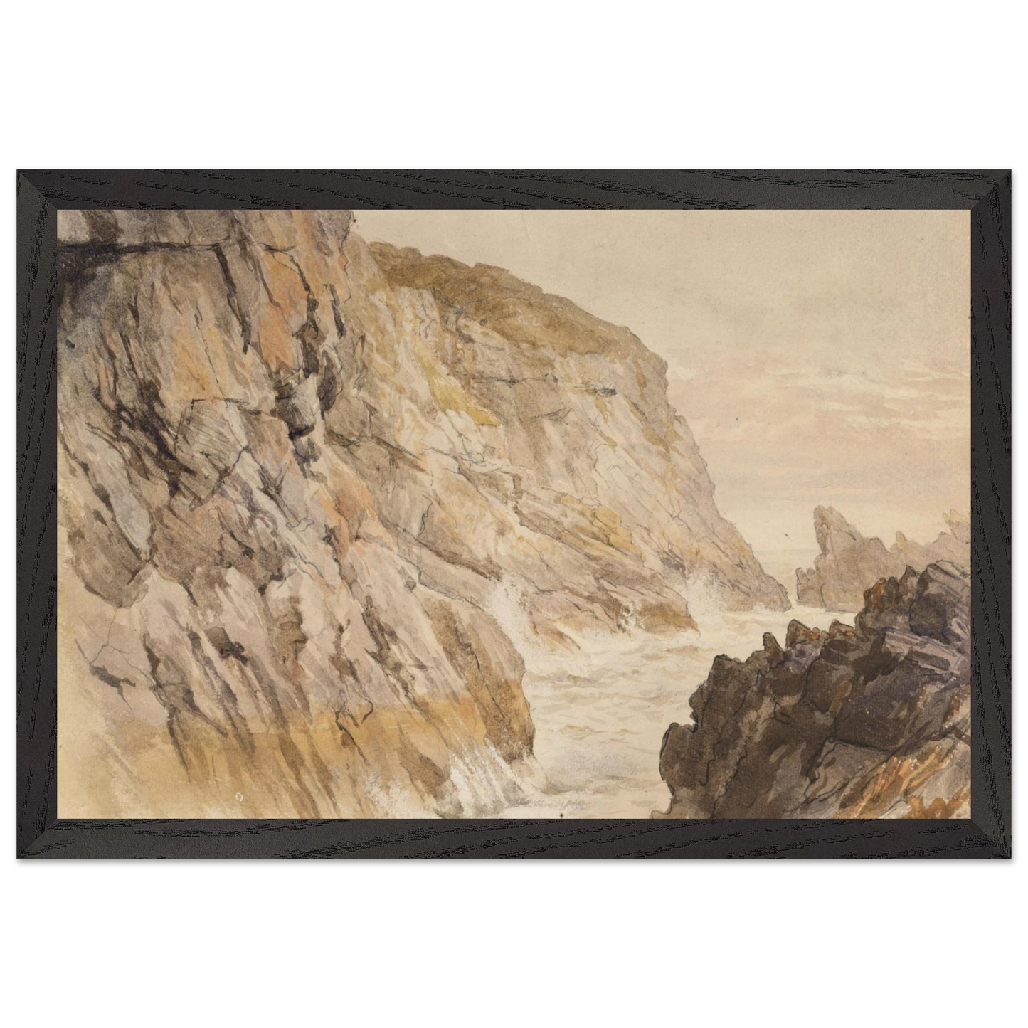 Premium oak wood frame detail for Cliffs at Howth art print with visible natural grain texture