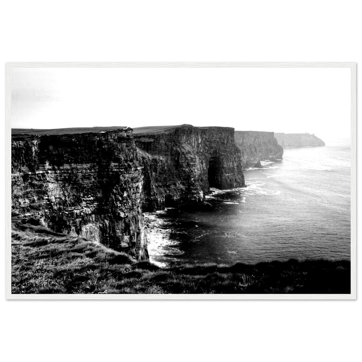 Cliffs of Moher sea cliffs and waves in black and white, unframed photographic print
