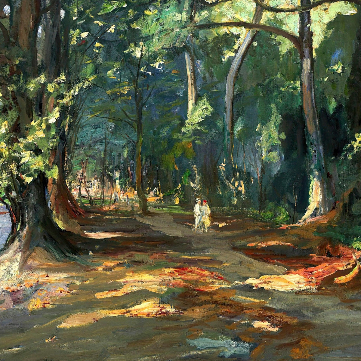 The Path by the River, Maidenhead by Sir John Lavery, 1919, woodland path in dappled autumn light